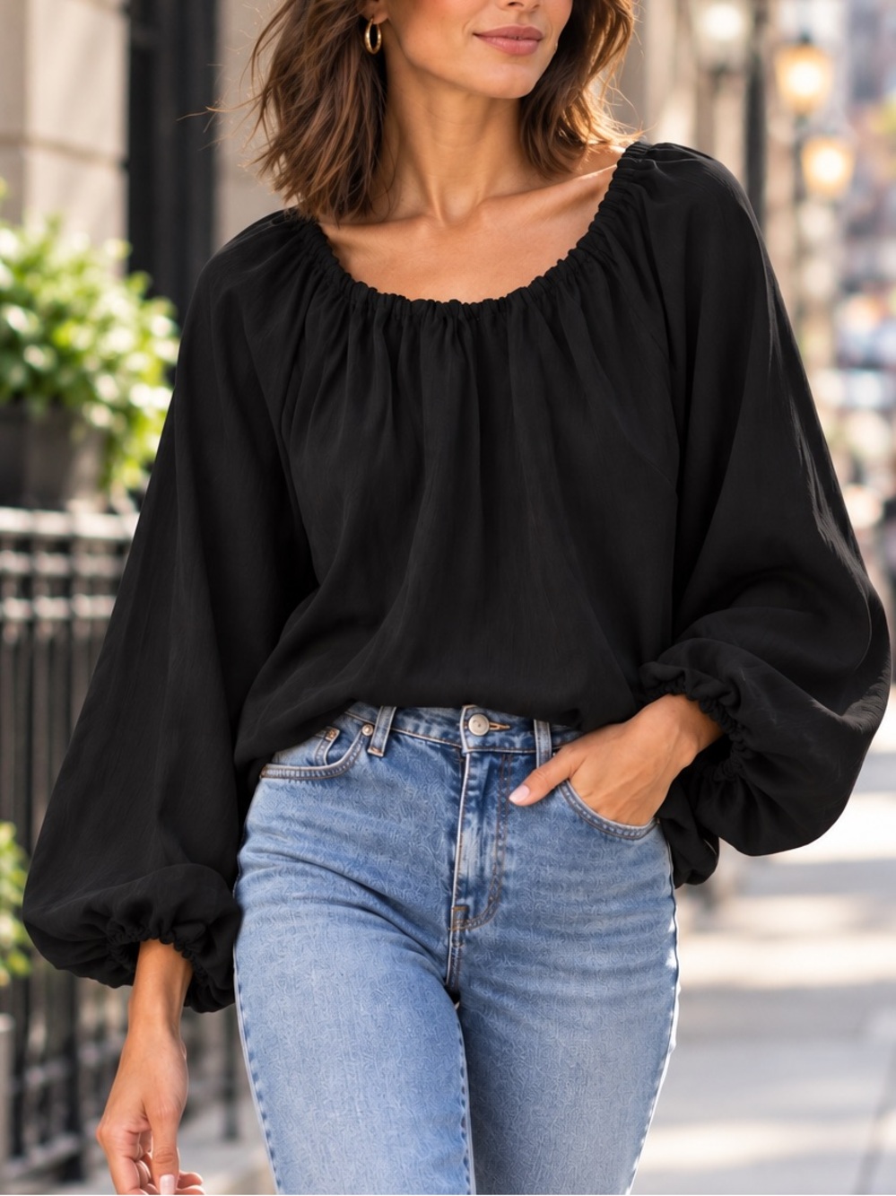 NWT Banana Republic Factory Women's Black Peasant Blouse M